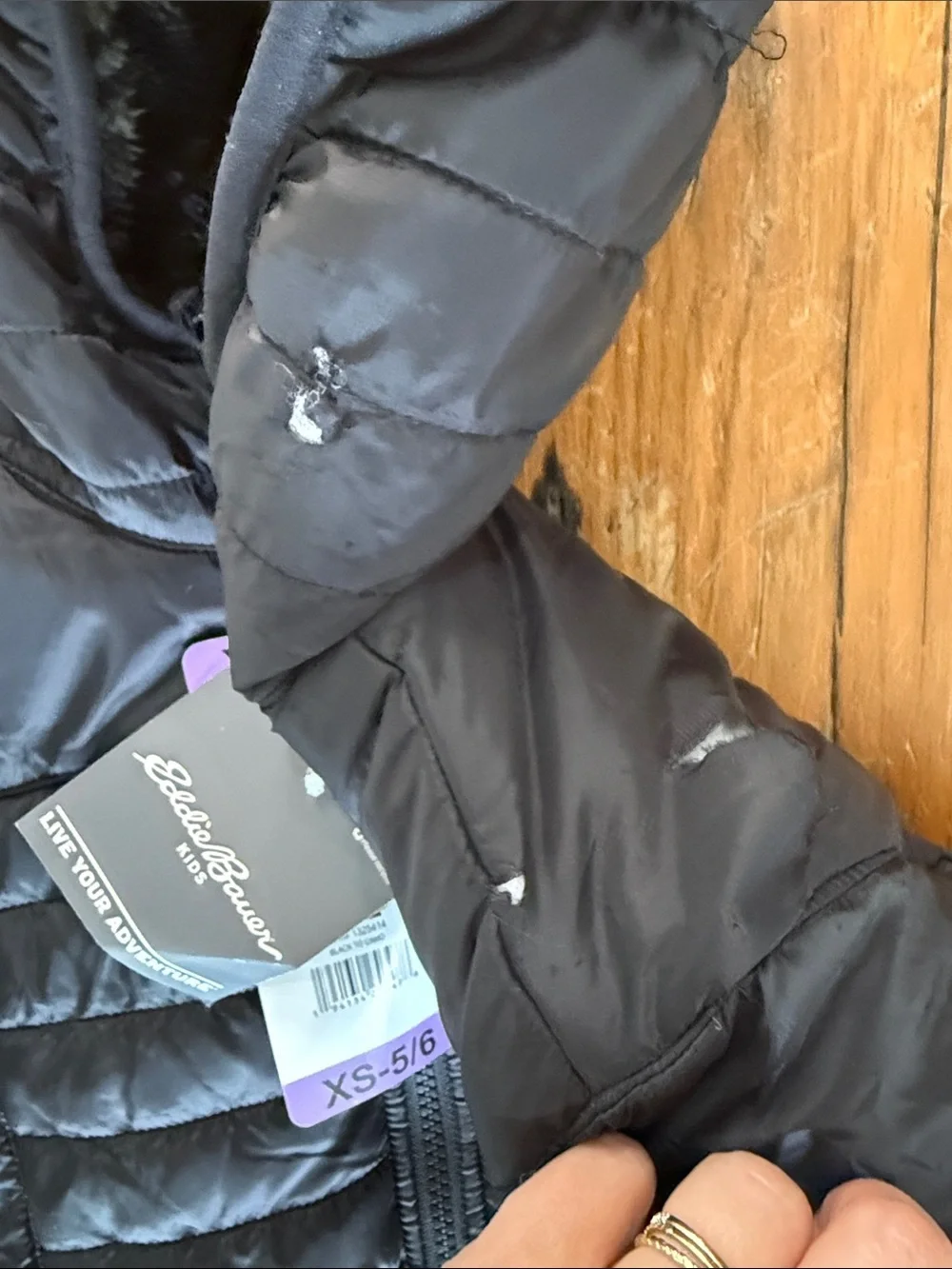 Eddie Bauer Kids Black Quilted Hooded Puffer reversible camo Coat size 5/6